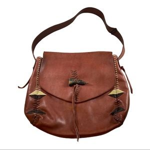 Lucky Brand boho leather shoulder bag horn red